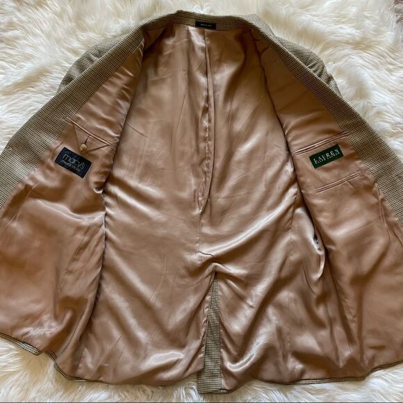 Lauren Ralph Lauren Men’s Wool Sports Coat Blazer Tan Houndstooth Size 44R - Picture 11 of 11